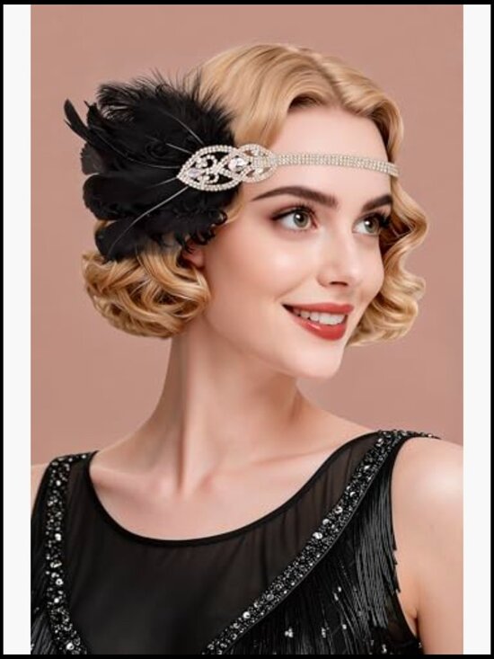 Flapper Feather Headpiece Rhinestone Elastic 1920s Gatsby Vintage Costume main image 4